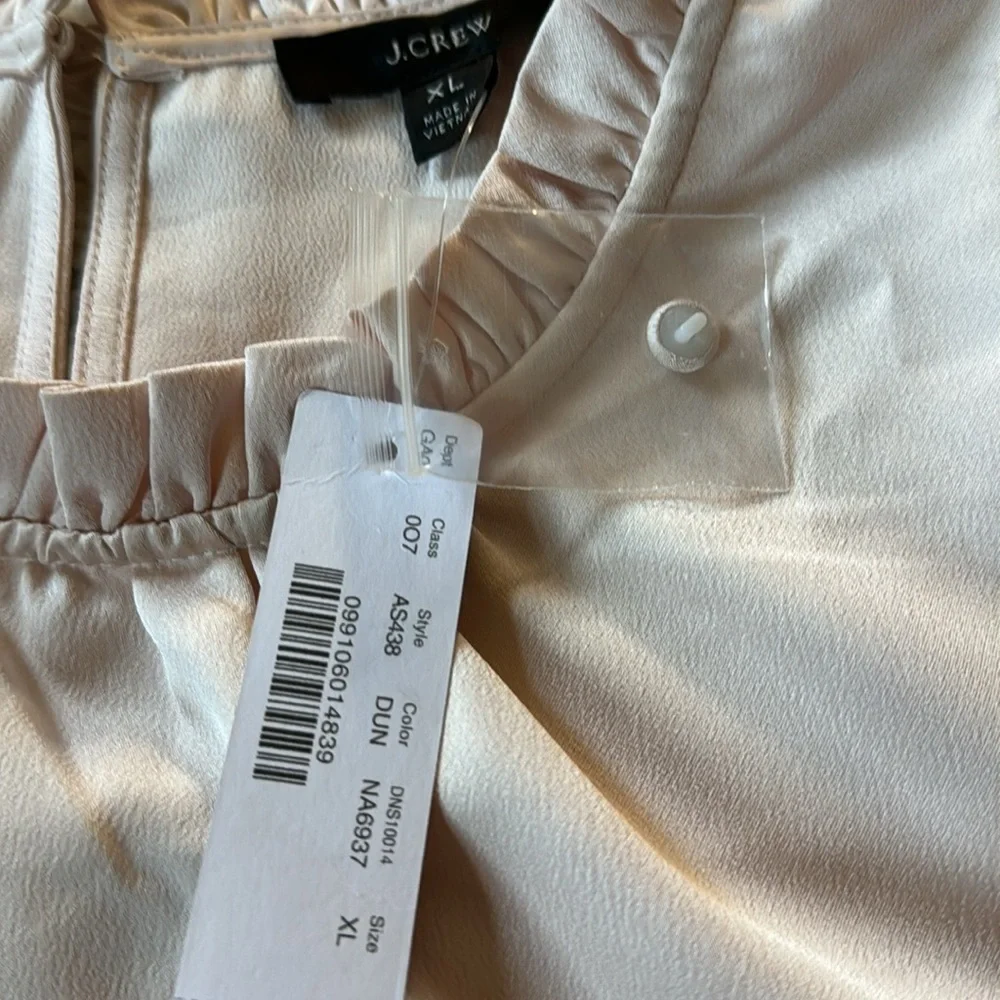 😊NWT J.CREW Tulip-sleeve ruffleneck top blouse Dune Pink Beige Shell size…